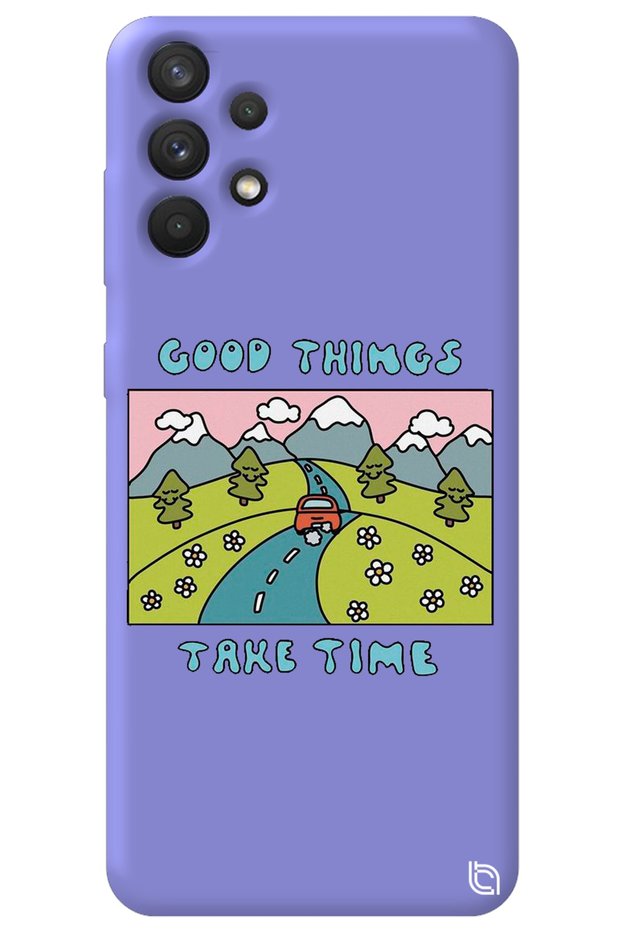 Samsung A32 Lilac Colored Premium Velvet Inside Take Time Patterned Silicone Phone Case