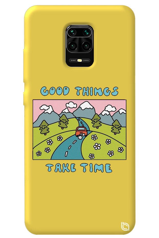Xiaomi Redmi Note 9S Yellow Color Premium Velvet Inside Take Time Patterned Silicone Phone Case