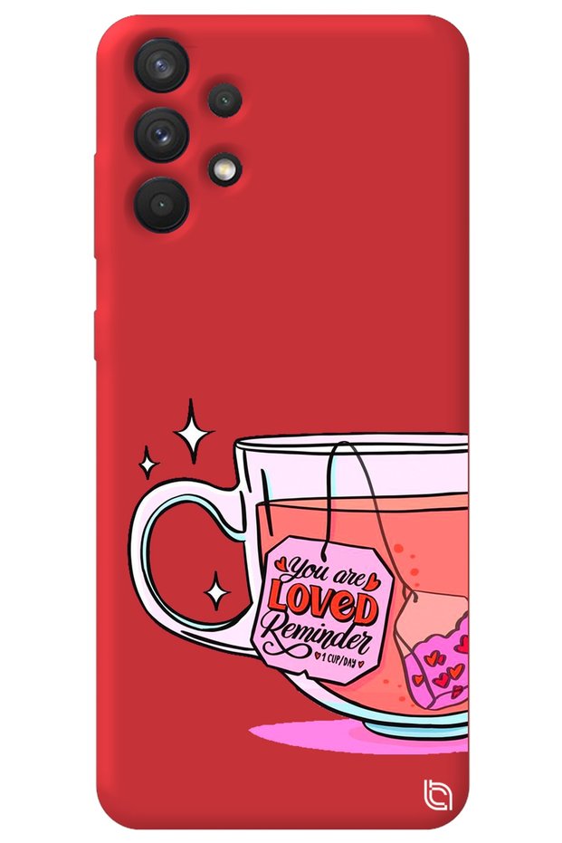 Samsung A32 Red Color Premium Velvet Inside Tea Patterned Silicone Phone Case
