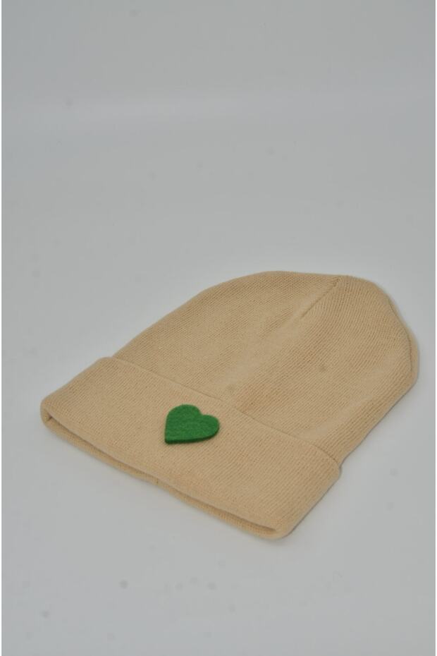 New Year/Valentine's Day Special Collection Light Brown Color Unisex Beret with Green Heart Figure