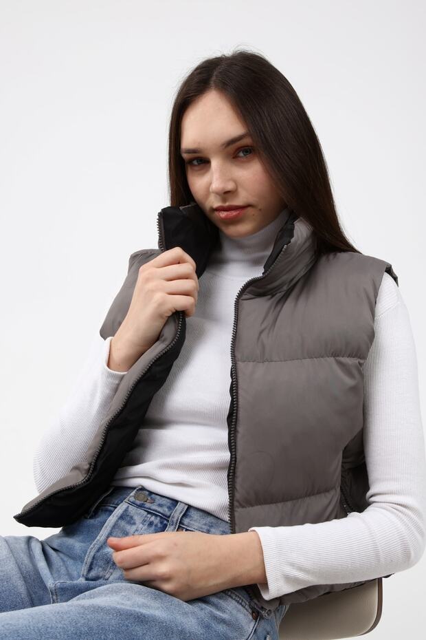 Kadın Gri Şişme Yelek - 14