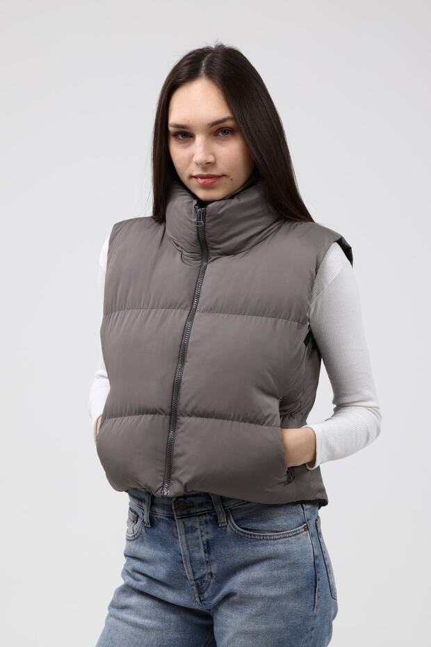 Kadın Gri Şişme Yelek - 1