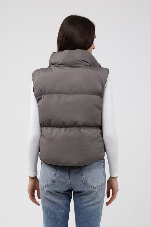 Kadın Gri Şişme Yelek - 7