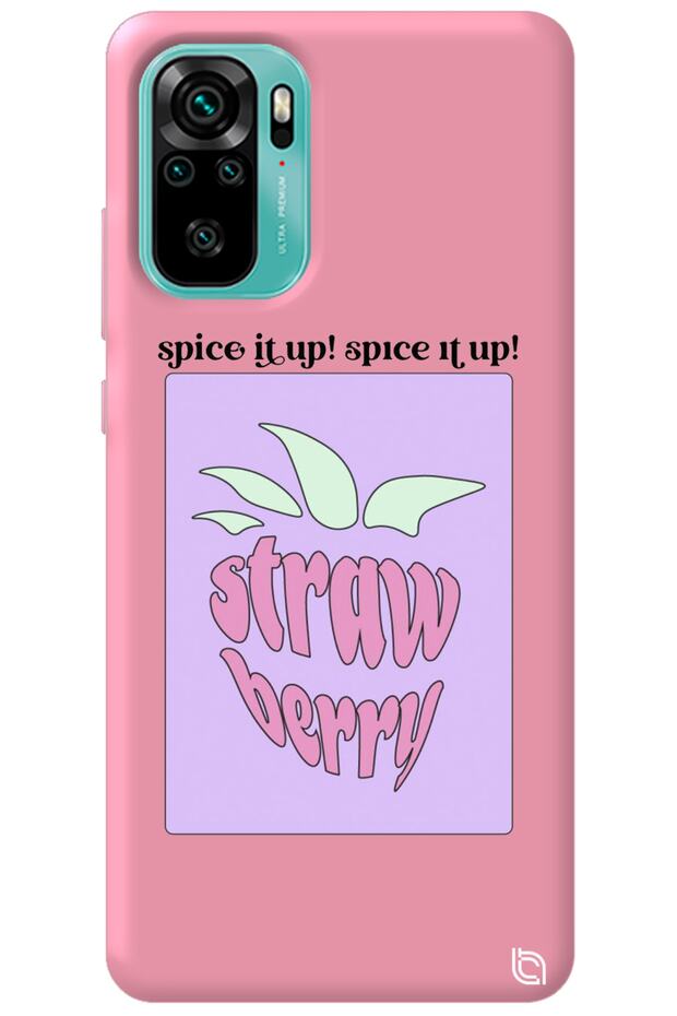 Xiaomi Redmi Note 10S Pink Color Premium Velvet Strawberry Patterned Silicone Phone Case