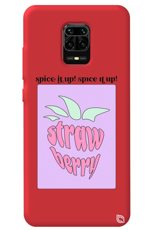 Xiaomi Redmi Note 9 Pro Compatible Red Premium Velvet Strawberry Patterned Silicone Phone Case