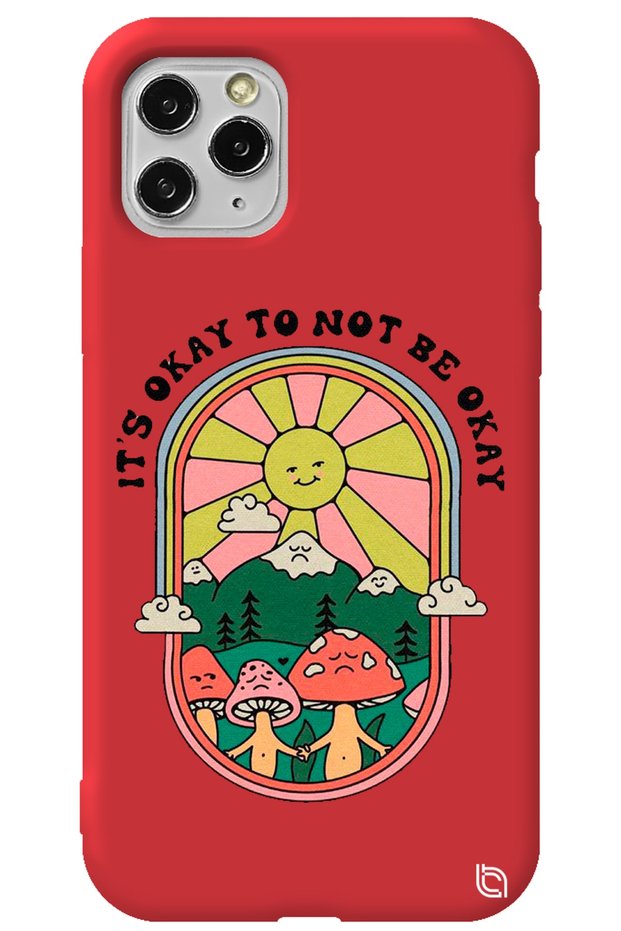 Iphone 11 Pro Max Red Color Premium Silicone Phone Case with Velvet Inside Okay Pattern Silicone Phone Case