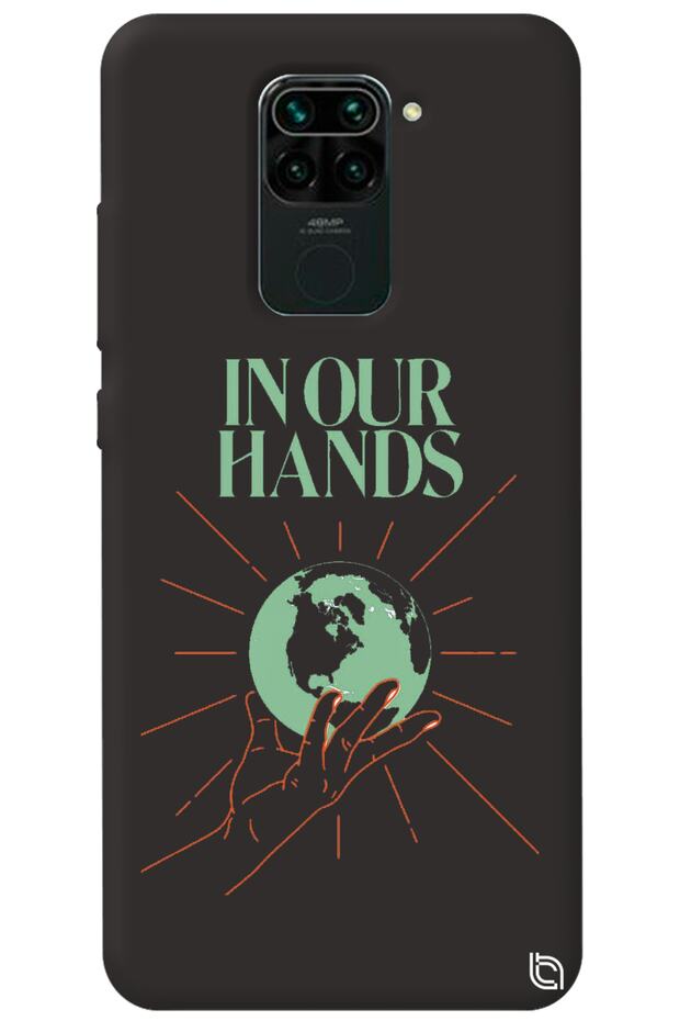 Xiaomi Redmi Note 9 Black Color Premium Velvet Inside World Patterned Silicone Phone Case