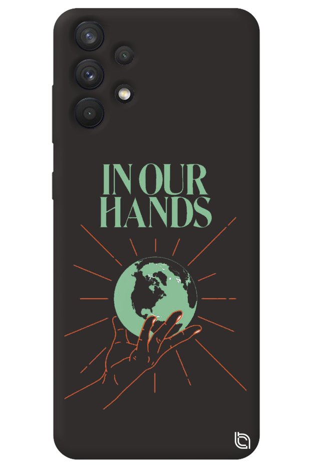 Samsung A32 Black Color Premium Velvet Inside World Patterned Silicone Phone Case