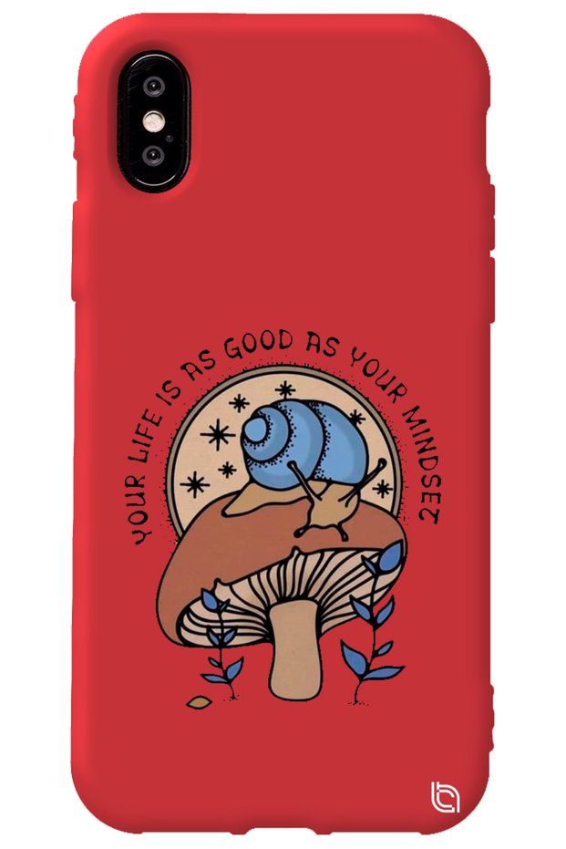iPhone XS Red Color Premium Velvet Mushroom Patterned Silicone Phone Case