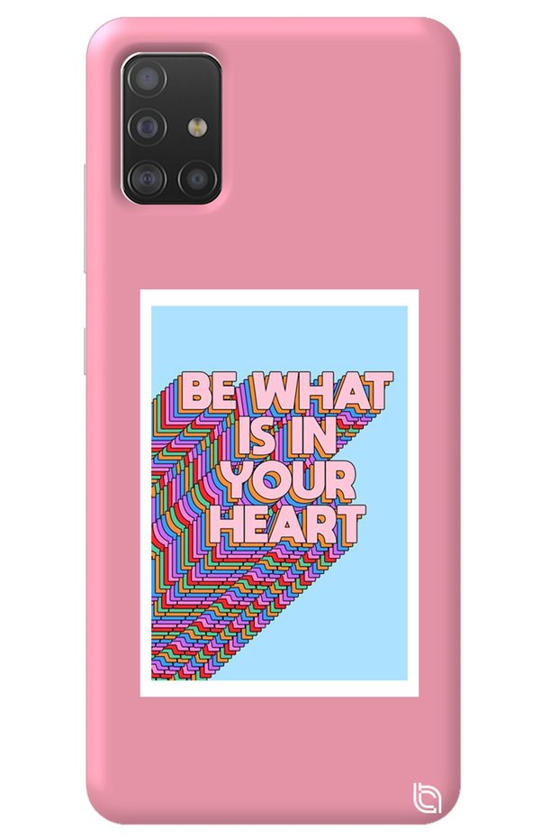Samsung A51 Pink Color Premium Velvet Heart Patterned Silicone Phone Case