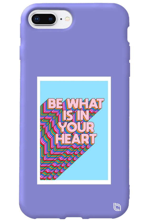 iPhone 7 Plus Lilac Colored Premium Heart Patterned Silicone Phone Case with Velvet Inside