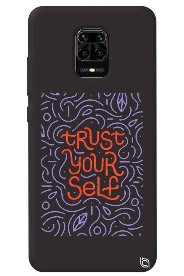 Xiaomi Redmi Note 9S Black Color Premium Velvet Inside Trust Patterned Silicone Phone Case