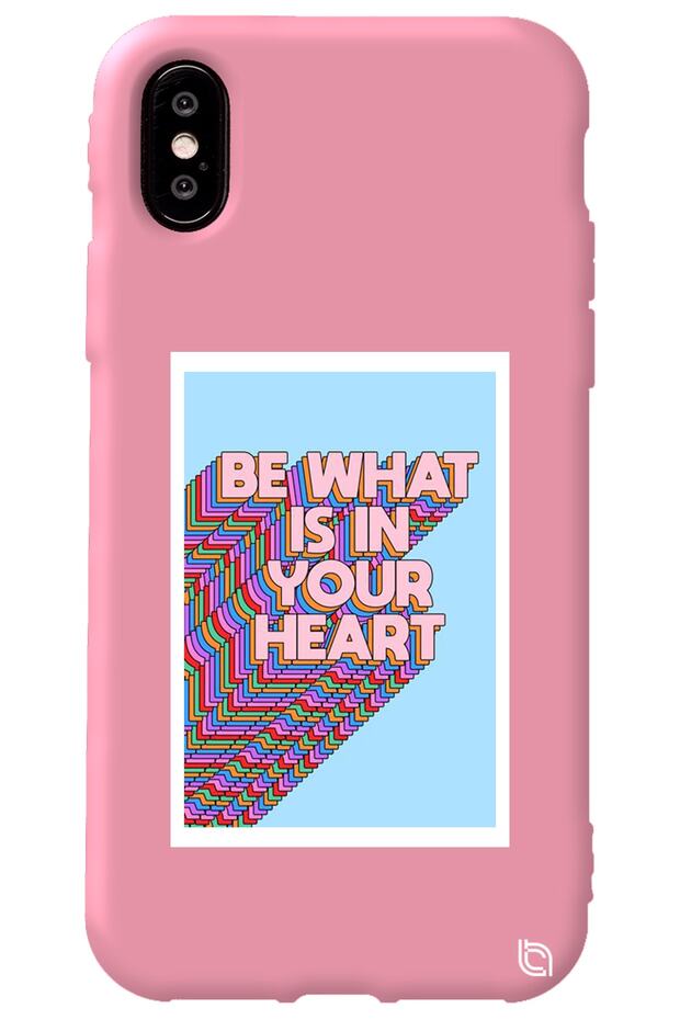 iPhone XS Pink Color Premium Velvet Heart Patterned Silicone Phone Case
