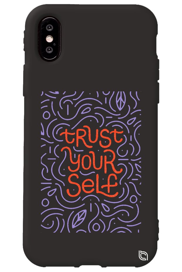 iPhone XS Black Color Premium Velvet Inside Trust Patterned Silicone Phone Case