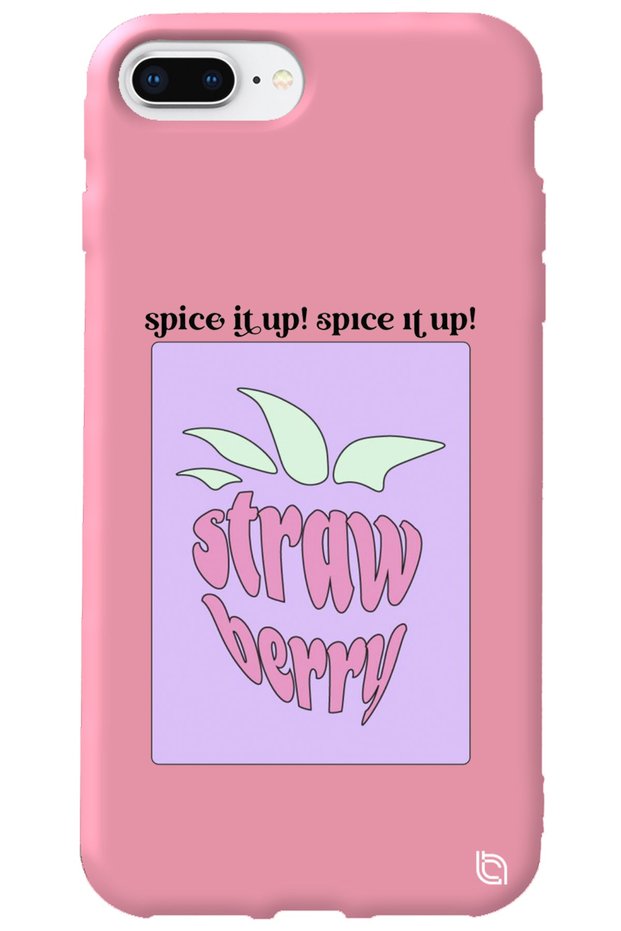 iPhone 7 Plus Pink Color Premium Velvet Strawberry Patterned Silicone Phone Case