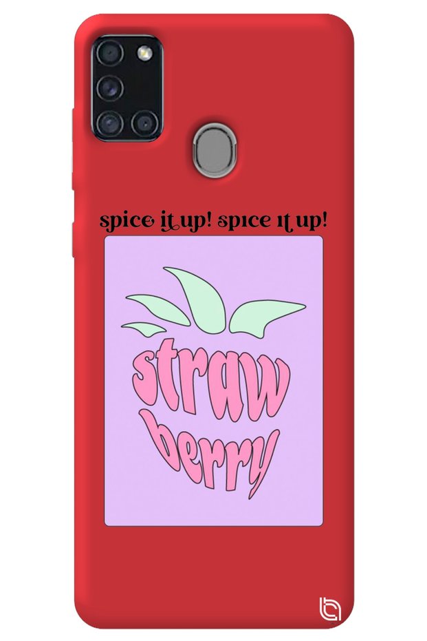 Samsung A21S Red Color Premium Velvet Strawberry Patterned Silicone Phone Case