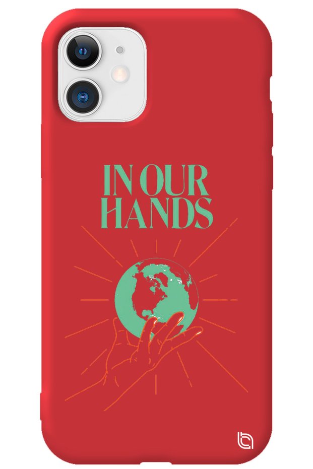 iPhone 11 Red Color Premium Velvet Inside World Patterned Silicone Phone Case