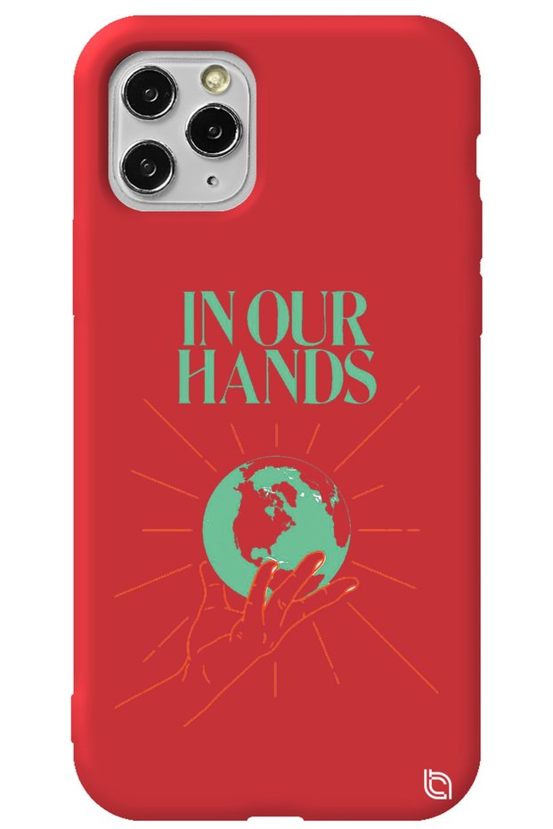 iPhone 11 Pro Max Red Color Premium Velvet Inside World Patterned Silicone Phone Case