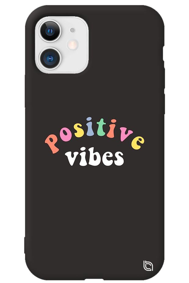 iPhone 12 Black Color Premium Velvet Inside Positive Patterned Silicone Phone Case