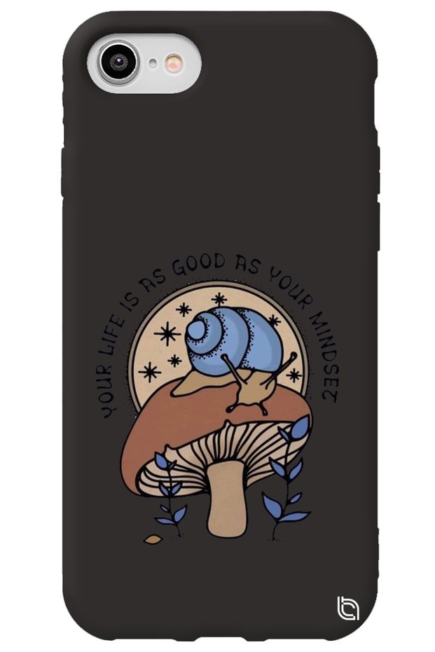 iPhone 7 Black Color Premium Velvet Mushroom Patterned Silicone Phone Case