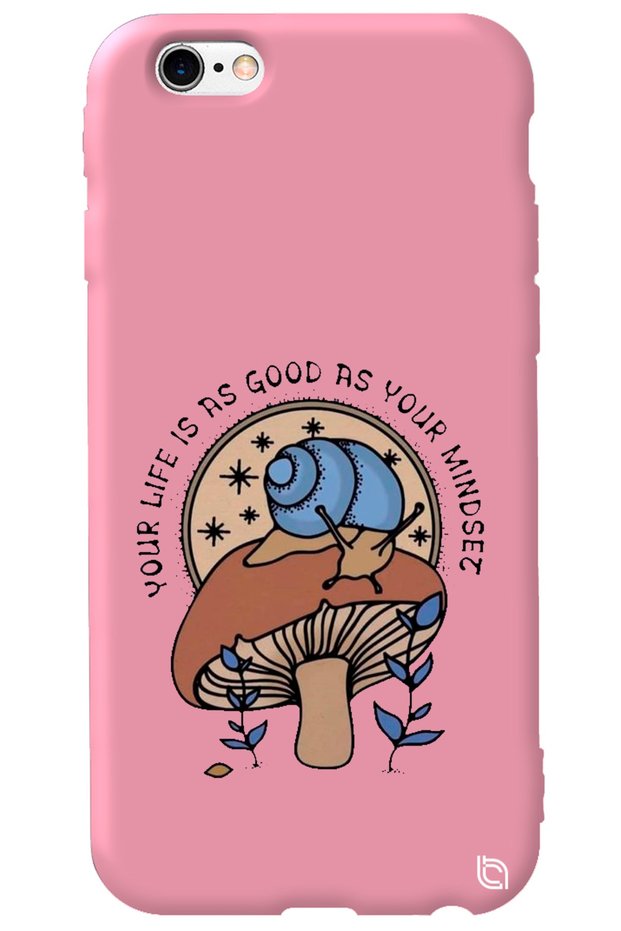 iPhone 6 6S Pink Color Premium Velvet Inside Mushroom Patterned Silicone Phone Case