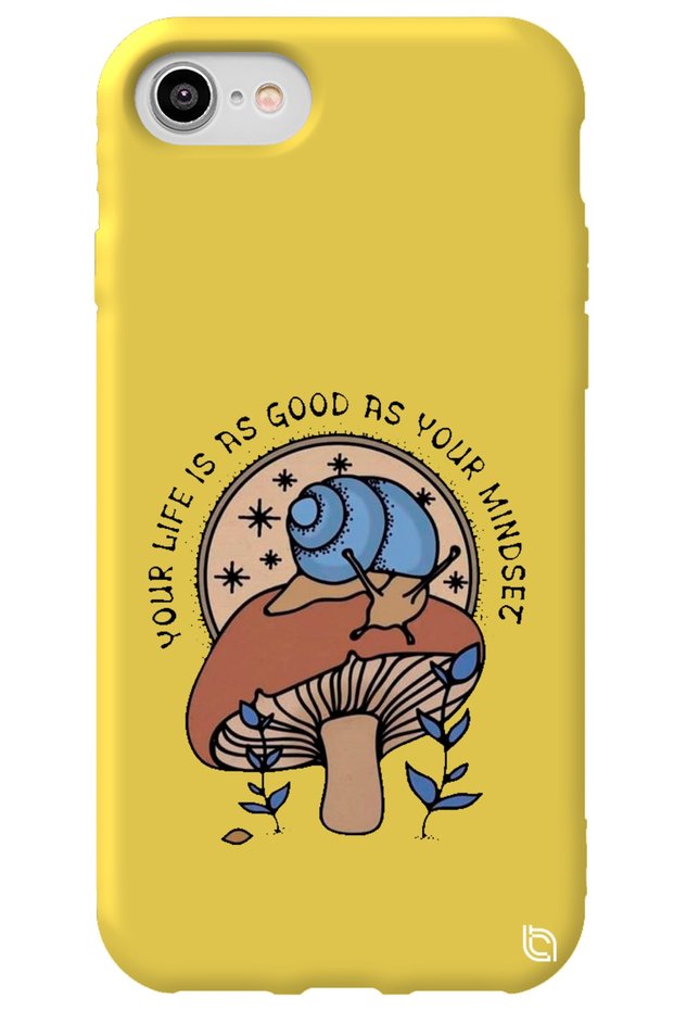 iPhone 7 Yellow Color Premium Velvet Inside Mushroom Patterned Silicone Phone Case