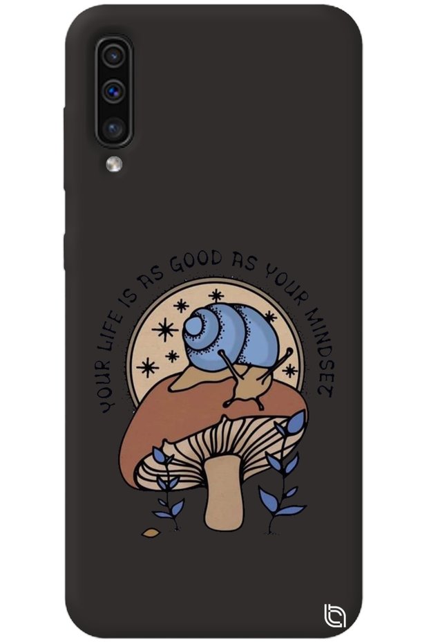 Samsung Galaxy A70 Black Color Premium Velvet Inside Mushroom Pattern Silicone Phone Case