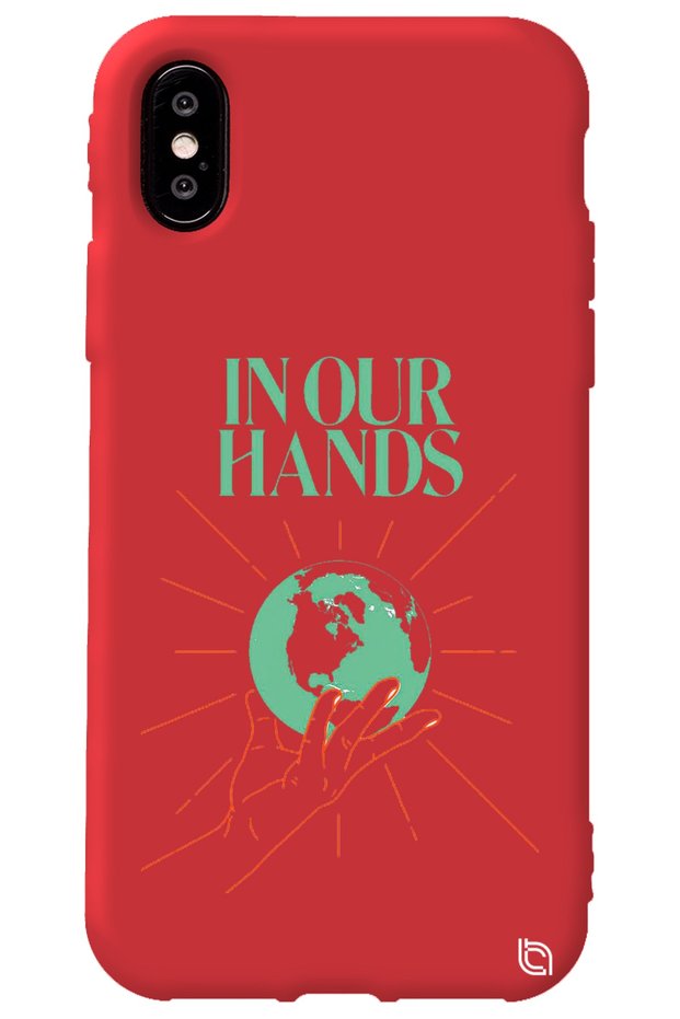 iPhone XS Red Color Premium Velvet Inside World Patterned Silicone Phone Case