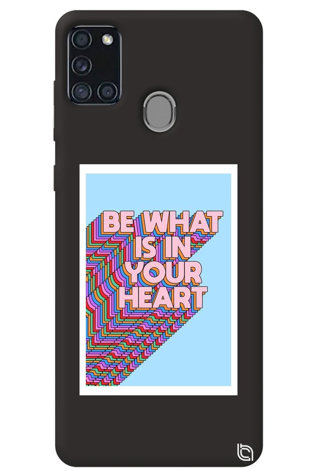 Samsung A21S Black Color Premium Velvet Heart Patterned Silicone Phone Case