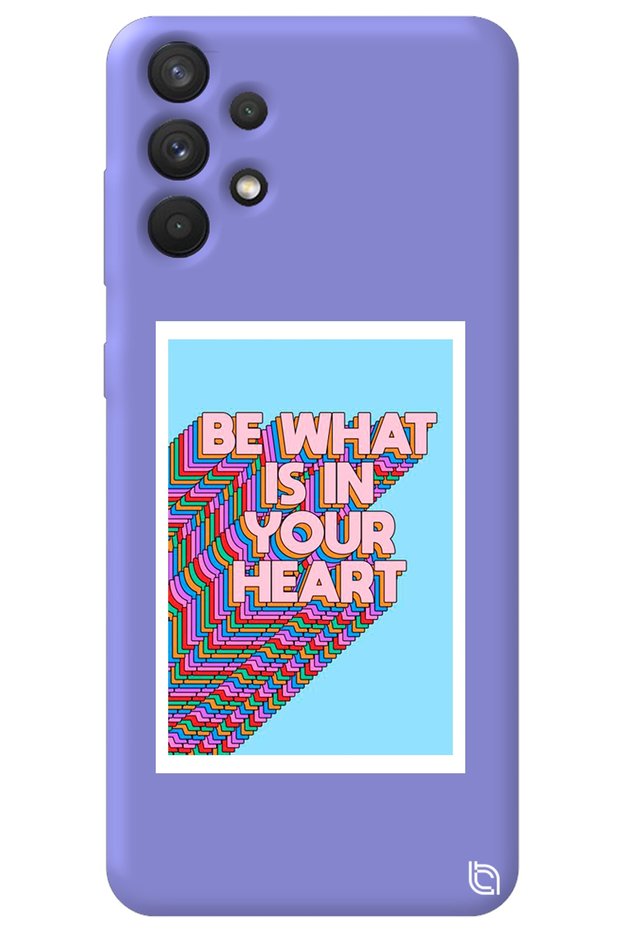 Samsung A32 Lilac Colored Premium Heart Patterned Silicone Phone Case with Velvet Inside