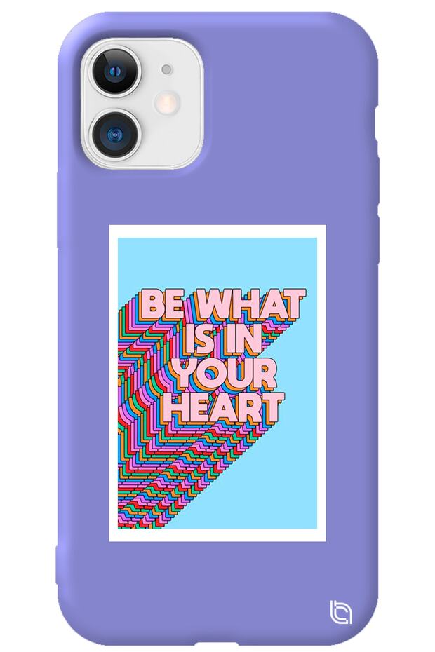 iPhone 12 Lilac Colored Premium Heart Patterned Silicone Phone Case with Velvet Inside