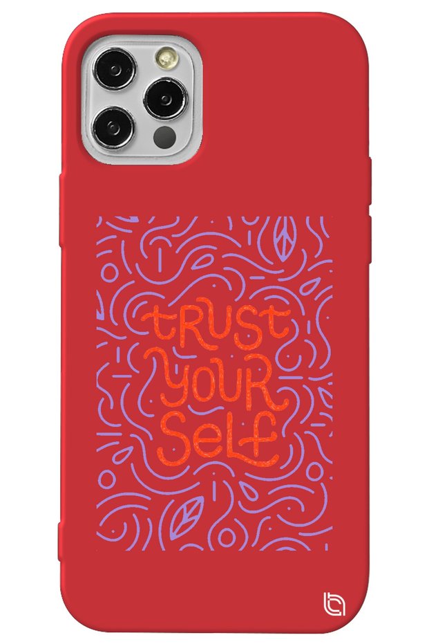iPhone 12 Pro Max Red Color Premium Velvet Inside Trust Patterned Silicone Phone Case