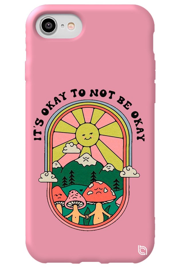 Iphone 8 Pink Color Premium Silicone Phone Case with Velvet Inside Okay Pattern Silicone Phone Case