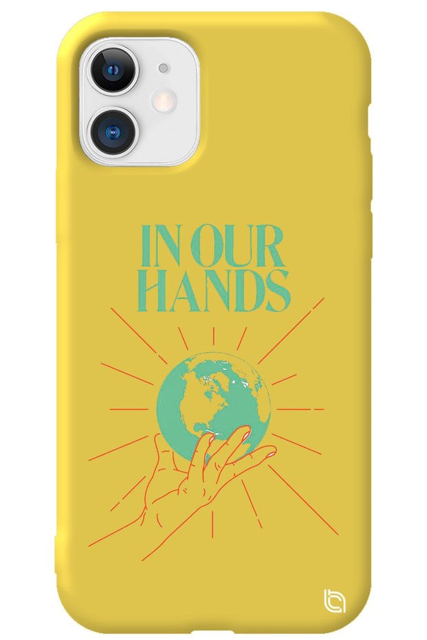 iPhone 12 Yellow Color Premium Velvet Inside World Patterned Silicone Phone Case