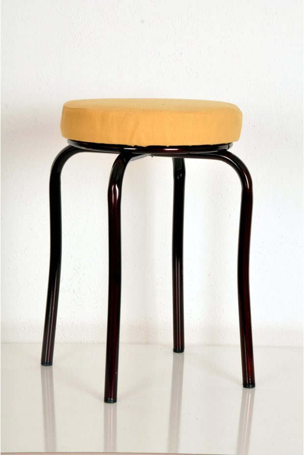3 Pieces Yellow Thai Feather Fabric Claret Red Profile Octopus Stool Metal Stool Kitchen Stool