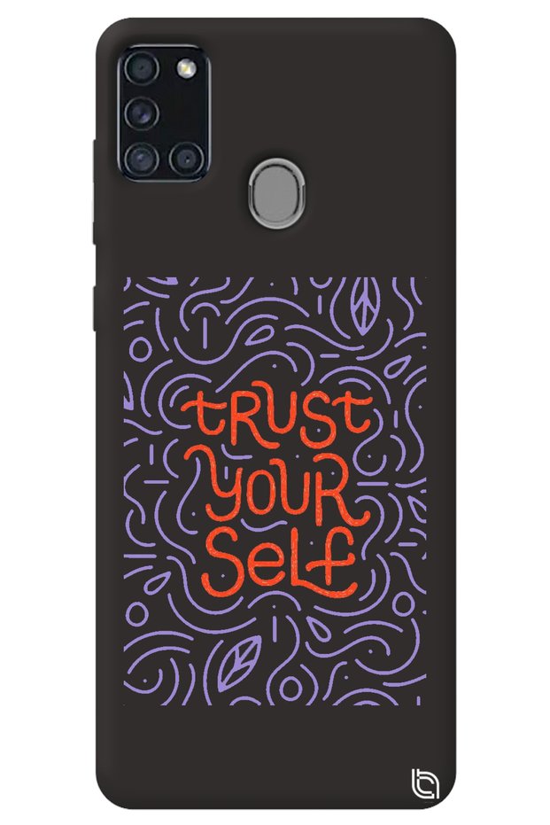 Samsung A21S Black Color Premium Velvet Inside Trust Patterned Silicone Phone Case