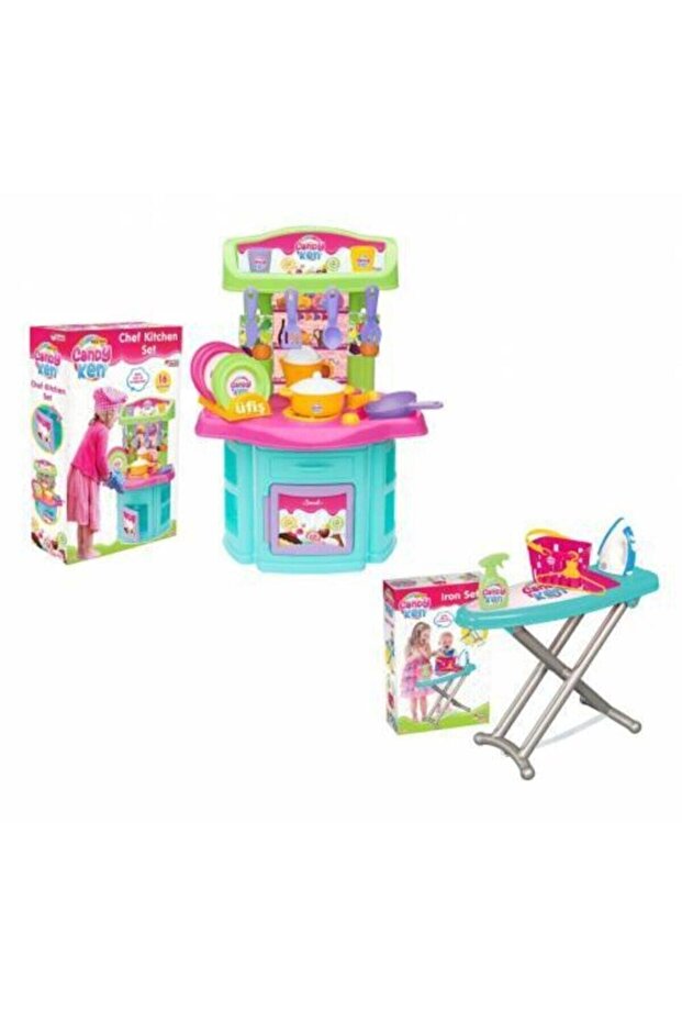 Set of 2 - Chef Toy Kitchen Set + Ironing Set Educational Boy Girl Kids Toys