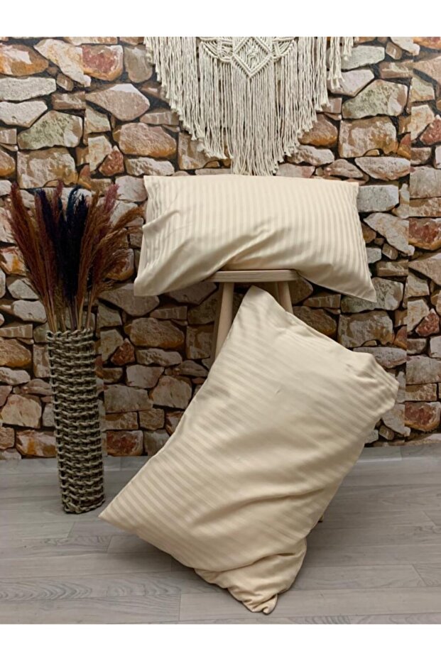 Beige Luxury Hotel Series Pillow Case 2-Pack 50X70Cm Striped Silk Textured Cotton Satin Skin Friendly