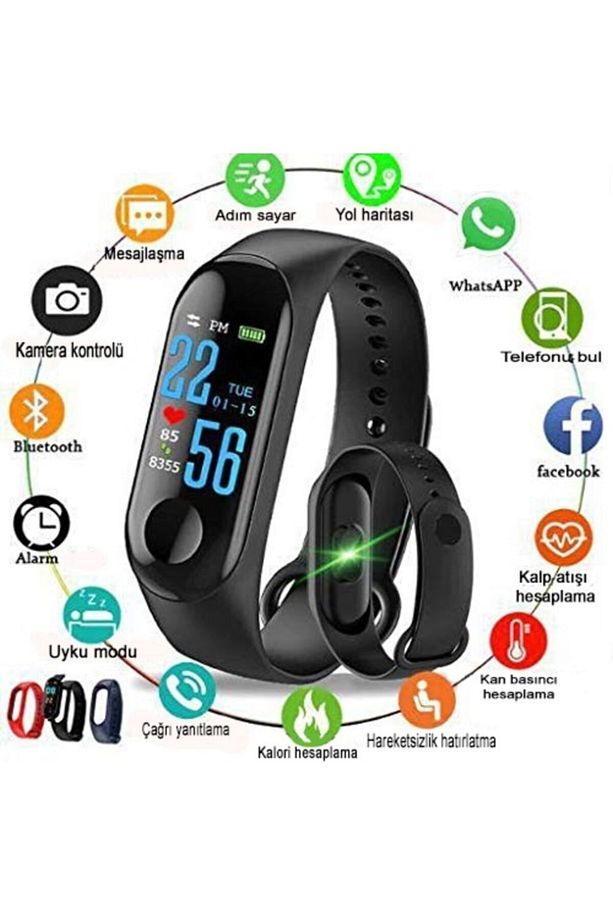M3 Akıllı Bileklik I12 Siyah Bluetooth Kulaklık Ios Android Uyumlu Set - 2