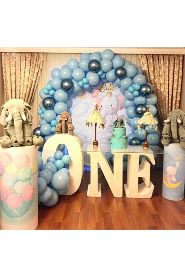 Baby Boy Birthday Concept Chrome Blue Macaron Blue Balloon