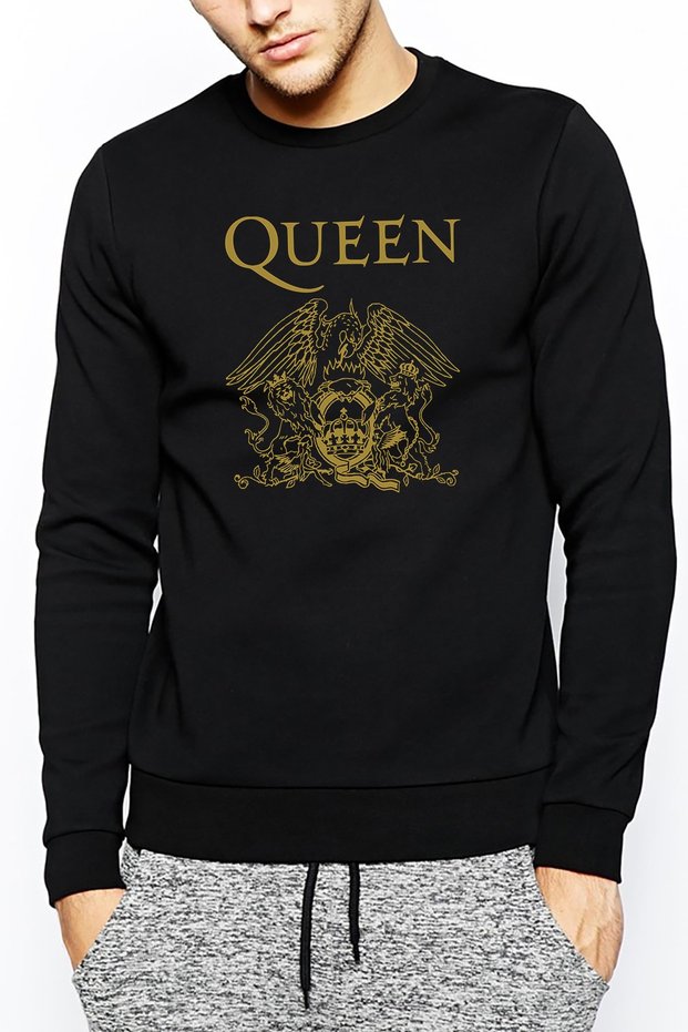 Queen Printed Black Men's Knitted Sweatshirt Long Sleeve