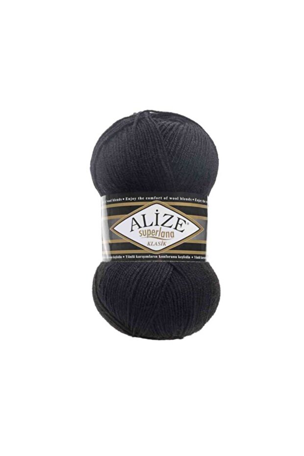 (5 Pieces) Superlana Classic 25% Wool 100 Grams Hand Knitting Yarn 60/Black