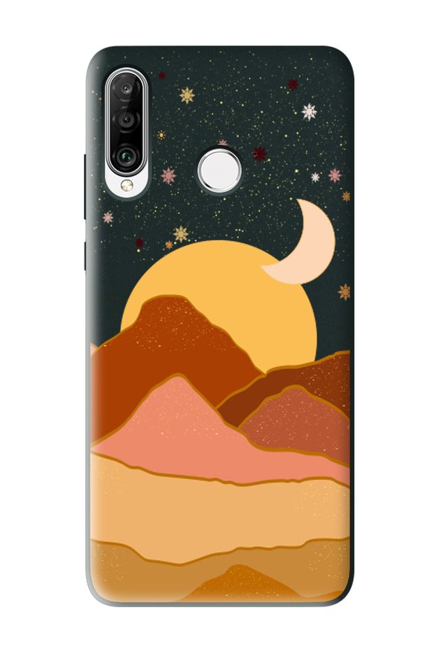 حافظة هاتف إطلاق سوداء متوافقة مع هاتف Huawei P30 Lite بتصميم فني جبلي