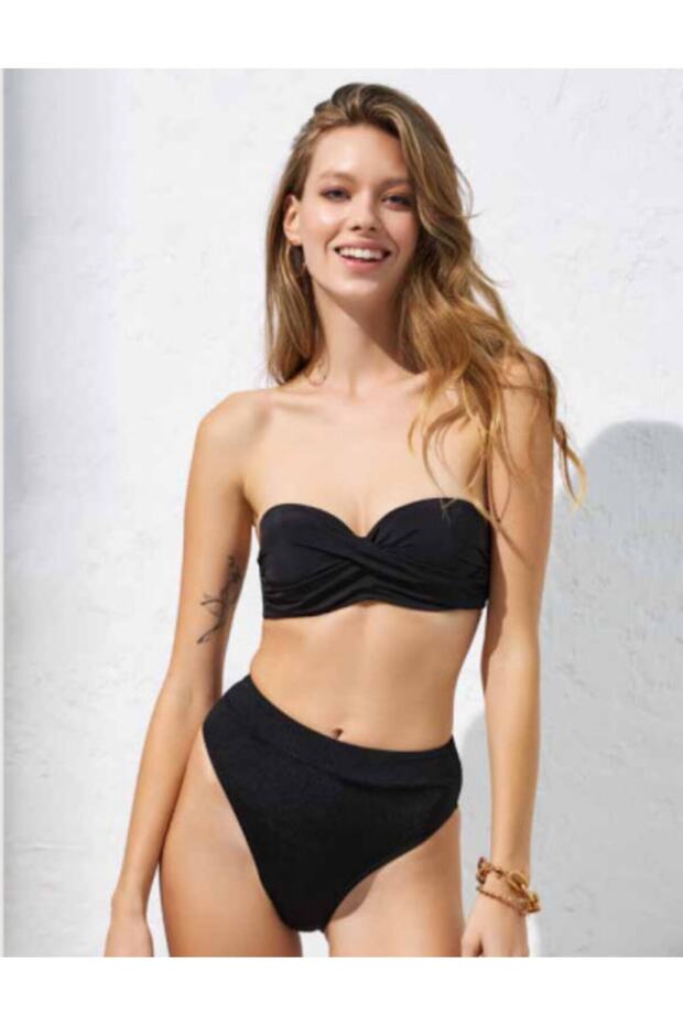 Plug-In Padded Strapless Cut Front Twisted Bikini Set
