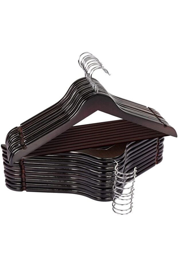 6 Wooden Look Plastic Clothes and Clothes Hangers Black