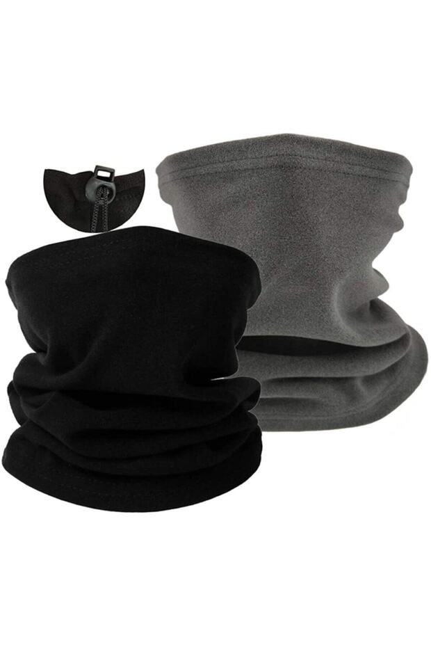 2-Piece Black Gray Winter Fleece Neck Collar Beret