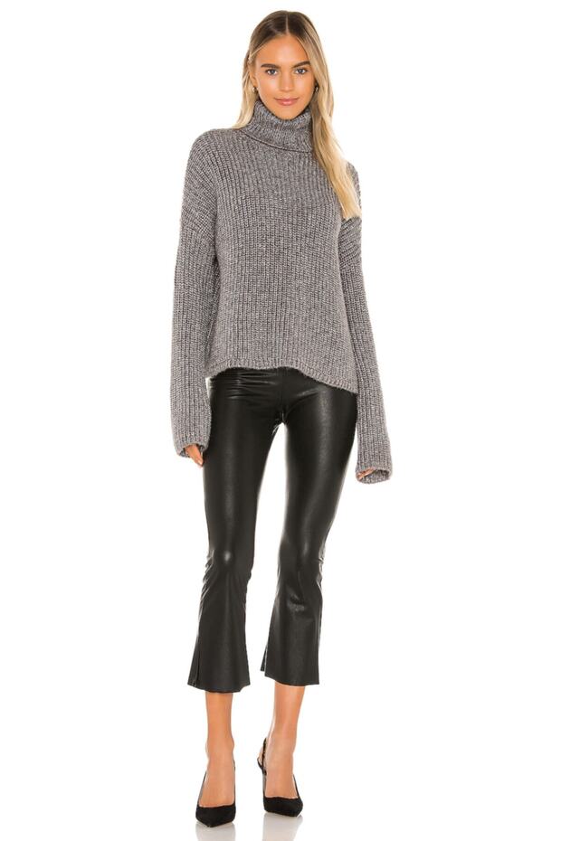 Women's Black Wide Leg Leather Pants