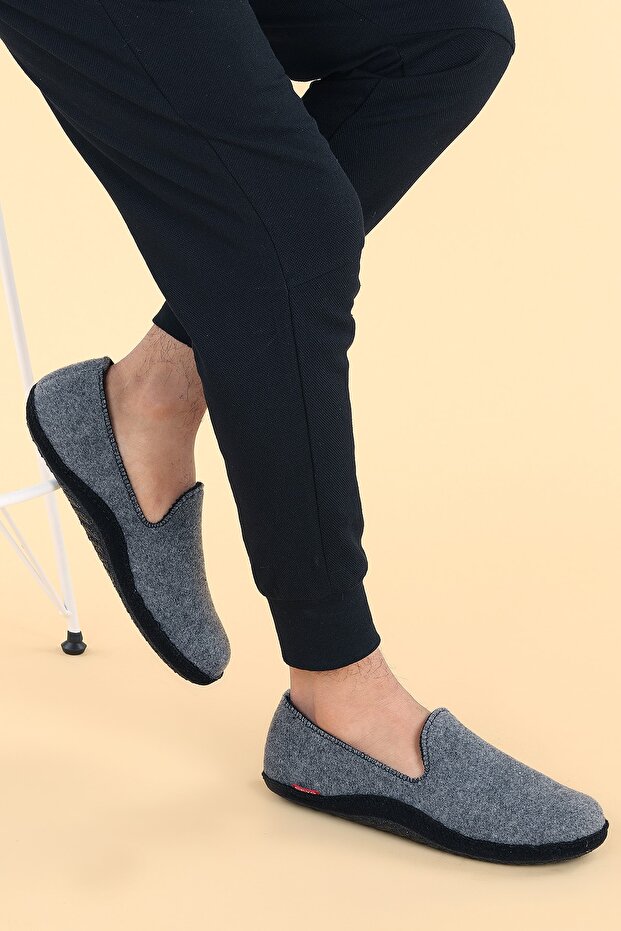 Men's Gray Winter Indoor Slippers Slippers Shoes Puffi - M3