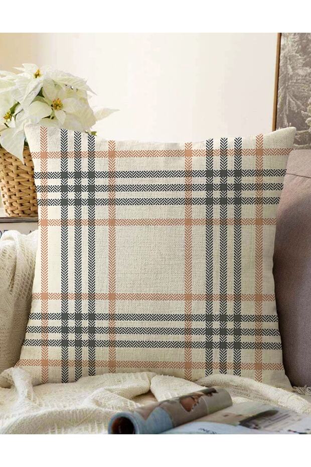 Double Sided Cream Colored Plaid Pattern Decorative Raschel Knitted Pillow Throw Pillow Cover
