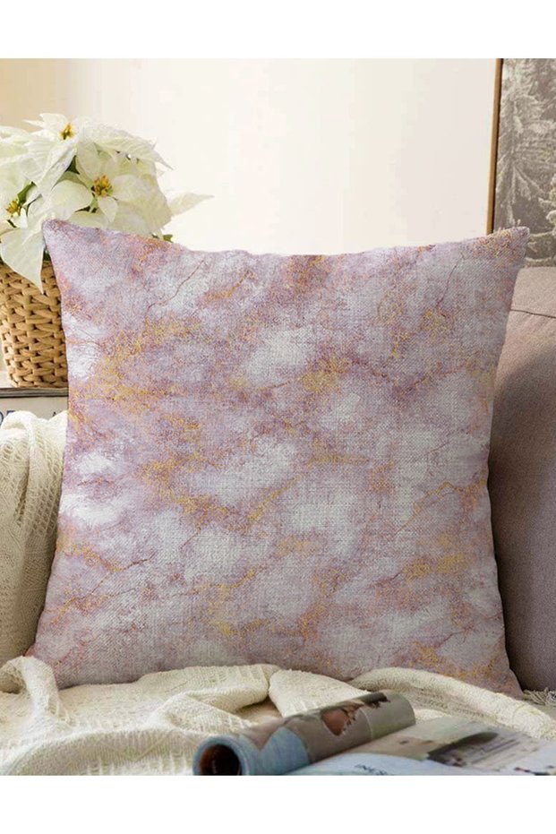 Double Sided Powder Colored Marble Patterned Digital Printed Raschel Knitted Pillow Throw Pillow Cover